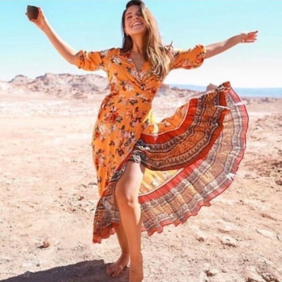 Farm Rio by Anthropologie Soigne floral multicolour wrap maxi dress W's M - Picture 1 of 15